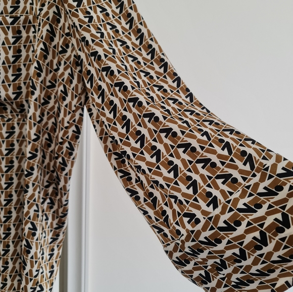 ZARA womens XL button up relaxed fit monogrammed blouse black cream bronze - Picture 2 of 4